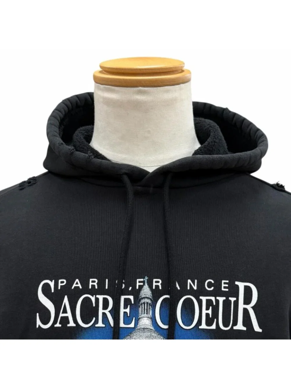 Balenciaga Sacre Coeur Cotton 100% Distressed Hooded Pullover Hoodie Black XS